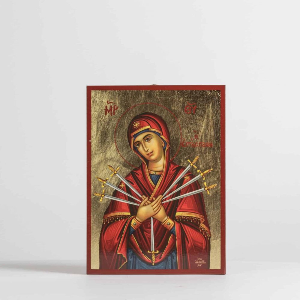 Virgin Mary Eptaspathi 20X14cm Holz Verguld