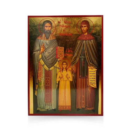 Εικόνα Αγίου Ραφαήλ Αγίου Νικολάου και Αγίας Ειρήνης 20Χ26εκ Ξύλινη